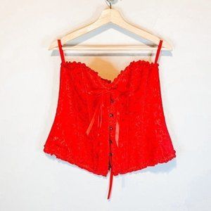 Red Lace Up Corset with clip front and tie bow size 2X